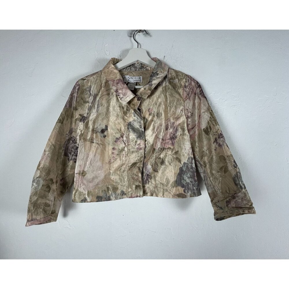 Debra C Beverly Hills Womens Floral Metallic Cropped Jacket Sz 42 Made in Italy